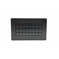 Black carbon fiber texture panel with embedded square components on a white background