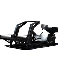 A black and white CONSPIT FP-Lite system racing cockpit designed for formula racing simulation, featuring a sturdy frame and a realistic seat.