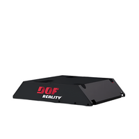 A black metal cyber cover with the red text 'DOF REALITY' on the side, designed to protect the lower moving parts of a sim platform.