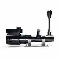 Black mechanical device with a lever on a white background