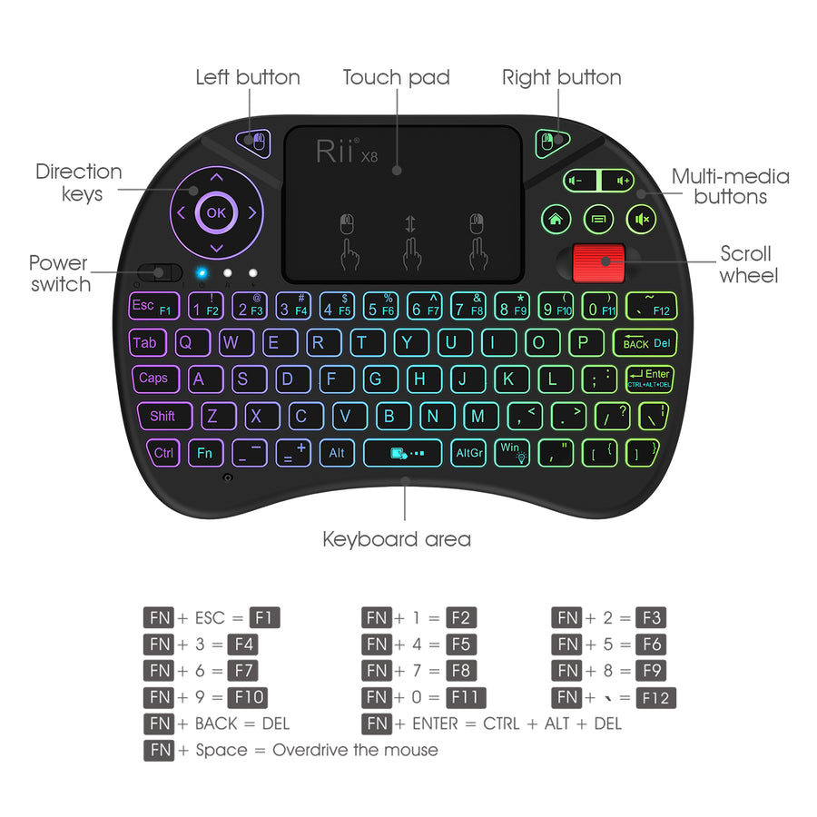 Rii Mini Wireless Keyboard Touchpad Combo - X8