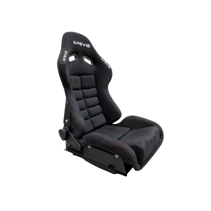 Black racing seat with 'APEVIE' branding on a white background