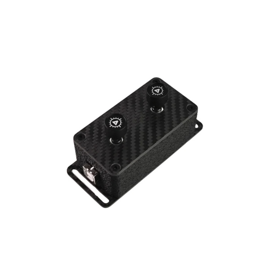 Black carbon fiber texture box with knobs on a white background