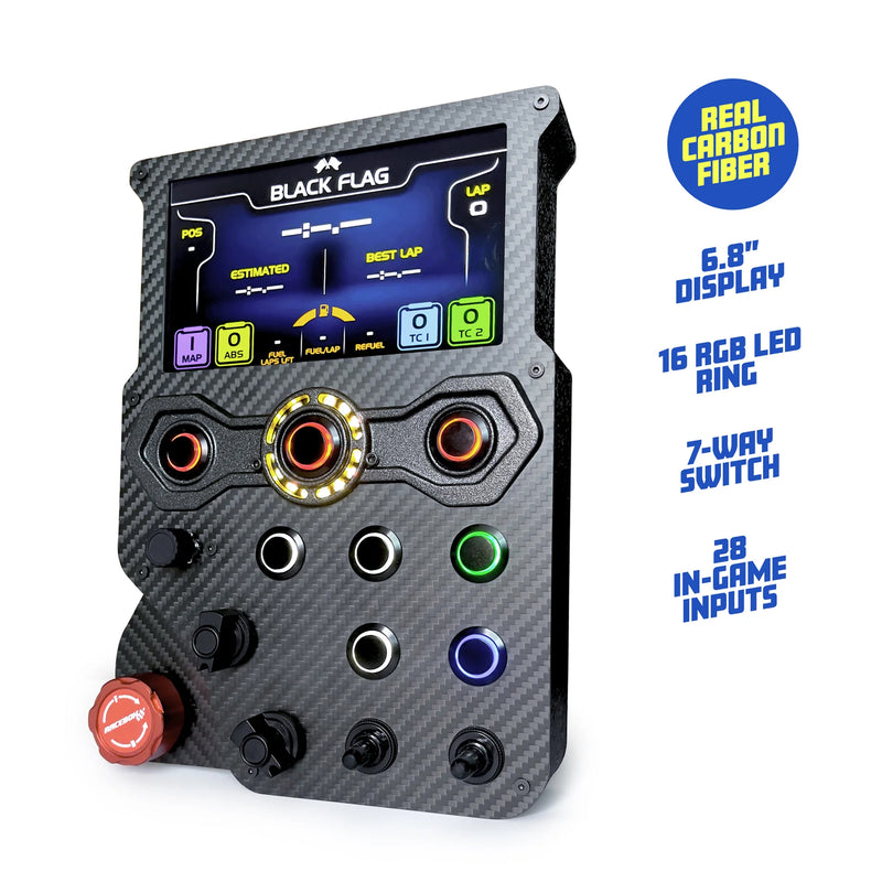 GT-LM carbon fiber sim racing button box — product photo, front view.