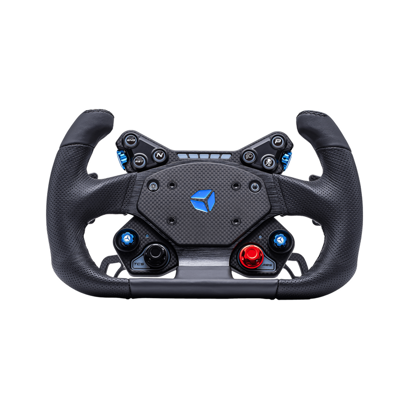 Cube Controls GT PRO V2 Reparto Corse Zero leather sim racing wheel — product photo, front view.