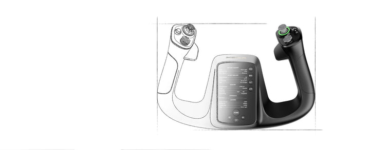 Black and white illustration of MOZA MFY YOKE on a white background