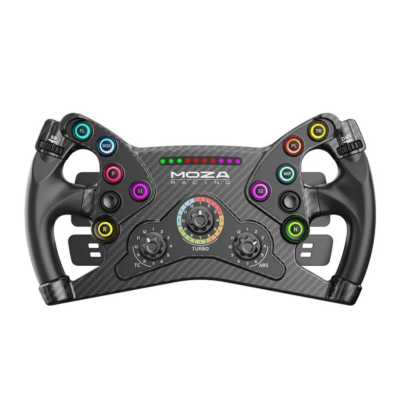 Moza Racing KS sim racing steering wheel — product photo, front view.
