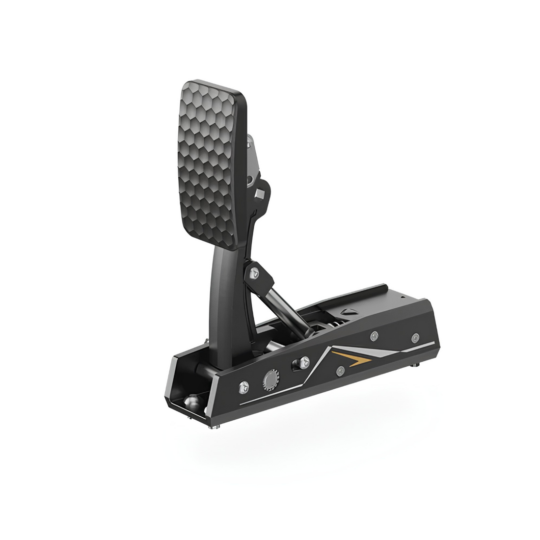 A black automotive brake and accelerator pedal assembly with a textured grip pad, shown on a clean white background.