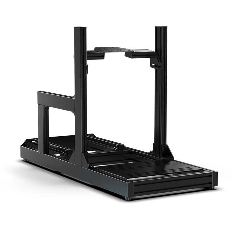 A black metal cockpit frame or treadmill base component shown on a clean white studio background.