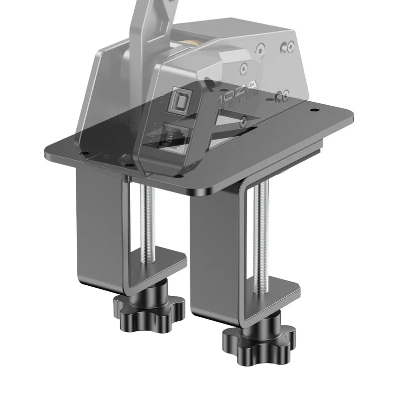 Moza Racing handbrake and shifter table clamp — product photo, front view.